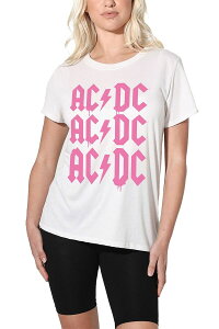 �A�j���L�����N�^�[ ���f�B�[�X �g�b�v�X T�V���c �O���t�B�b�N Licensed Character Juniors' ACDC 3 Up Splatter Pink Drips Loose Graphic Tee White �z���C�g