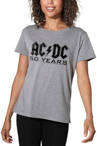 �A�j���L�����N�^�[ ���f�B�[�X �g�b�v�X T�V���c ���S �O���t�B�b�N Licensed Character Juniors' ACDC 50 Years Black Logo Loose Graphic Tee Heather Gray �O���[