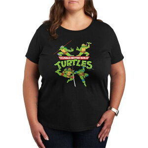 �A�j���L�����N�^�[ ���f�B�[�X �g�b�v�X T�V���c �v���X�T�C�Y ���S �O���t�B�b�N Licensed Character Plusize Teenage Mutant Ninja Turtles Logo Graphic Tee Black �u���b�N