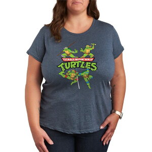 �A�j���L�����N�^�[ ���f�B�[�X �g�b�v�X T�V���c �v���X�T�C�Y ���S �O���t�B�b�N Licensed Character Plusize Teenage Mutant Ninja Turtles Logo Graphic Tee Heather Blue �w�U�[