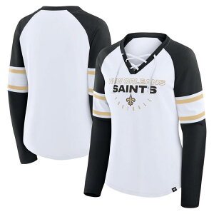 �t�@�i�e�B�N�X ���f�B�[�X �g�b�v�X T�V���c V�l�b�N ���[�X Women's Fanatics White/Black New Orleansaints Redzone Blitz Package Raglan Lace-Up V-Neck Long Sleeve T-Shirt Snt White �z���C�g