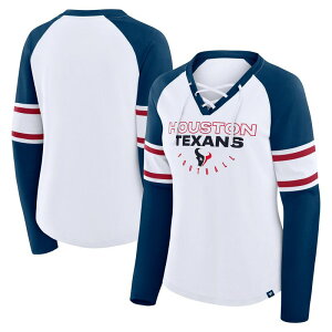 yz t@ieBNX fB[X TVc gbvX Women's Fanatics White/Navy Houston Texans Redzone Blitz Package Raglan Lace-Up V-Neck Long Sleeve T-Shirt Txs White