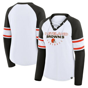 �t�@�i�e�B�N�X ���f�B�[�X �g�b�v�X T�V���c V�l�b�N ���[�X Women's Fanatics White/Brown Cleveland Browns Redzone Blitz Package Raglan Lace-Up V-Neck Long Sleeve T-Shirt Brn White �z���C�g