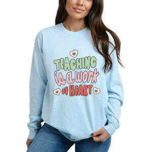 Simply Sage Market ���f�B�[�X �g�b�v�X T�V���c Simply Sage Marketeaching is a Work of Heart Words Garment Dyed Long Sleeve Chambray �Z�[�W