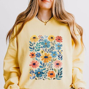 Simply Sage Market ���f�B�[�X �g�b�v�X T�V���c �X�E�F�b�g Simply Sage Market Watercolor Daisy Garden Lightweight Garment Dyed Sweatshirt Butter �Z�[�W