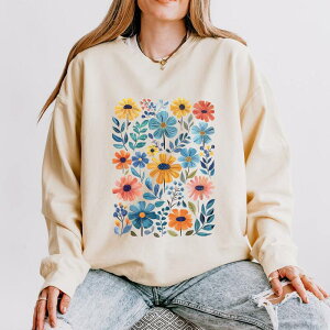 Simply Sage Market ���f�B�[�X �g�b�v�X T�V���c �X�E�F�b�g Simply Sage Market Watercolor Daisy Garden Lightweight Garment Dyed Sweatshirt Ivory �A�C�{���[