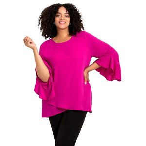 �A�x�j���[ ���f�B�[�X �g�b�v�X �V���c �v���X�T�C�Y �t���� �u���E�X Avenue Women's Plusize Ruffle Sleeve Tulip Hem Blouse Raspberry