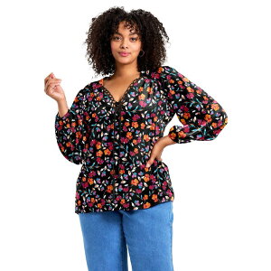 �A�x�j���[ ���f�B�[�X �g�b�v�X �V���c �v���X�T�C�Y �u���E�X Avenue Women's Plusize Scallop Trim Peasant Blouse Multi Field Floral �}���`�J���[