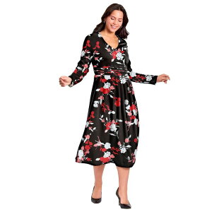 �A�x�j���[ ���f�B�[�X �g�b�v�X �����s�[�X �v���X�T�C�Y �~�f�B Avenue Women's Plusize Fit And Flare Midi Dress Black Shadow Dahlia �u���b�N