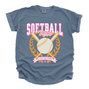 Simply Sage Market ���f�B�[�X �g�b�v�X T�V���c Simply Sage Market Softball Mom Crossed Bats Garment Dyed Tee Blue Jean �u���[