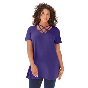 ���A�}���Y ���f�B�[�X �g�b�v�X T�V���c �v���X�T�C�Y Roaman's Women's Plusize Lattice-neck Short Sleeve Ultimate Tunic Midnight Violet �o�C�I���b�g