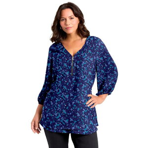 �A�x�j���[ ���f�B�[�X �g�b�v�X �V���c �v���X�T�C�Y Avenue Women's Plusize Meila Zip Top Blue Pebble �u���[