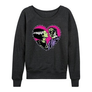 �A�j���L�����N�^�[ ���f�B�[�X �g�b�v�X T�V���c �p�C�� Licensed Character Women's Universal Monsters Frankenstein & Bride Stitched Heart French Terry Long Sleeve Tee Heather Charcoal �`���R�[��