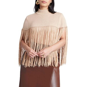 �G���N�C ���f�B�[�X �A�E�^�[ �j�b�g�E�Z�[�^�[ �v���X�T�C�Y �t�����W ELOQUII Women's Plusize Fringe Half Sweater Camel �L������