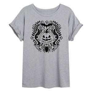 �A�j���L�����N�^�[ ���f�B�[�X �g�b�v�X T�V���c �t�����[�� �t�����[ Licensed Character Juniors' Floral Pumpkin Halloween Oversized Tee Heather Gray �O���[