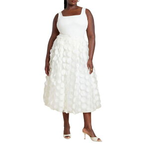 �G���N�C ���f�B�[�X �{�g���X�J�[�g �v���X�T�C�Y ELOQUII Women's Plusize Dimensional Dot Full Skirt Jet Stream