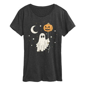 �A�j���L�����N�^�[ ���f�B�[�X �g�b�v�X T�V���c �O���t�B�b�N Licensed Character Women's Ghost & Pumpkin Balloon Graphic Tee Heather Charcoal �`���R�[��