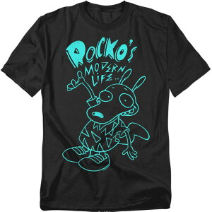 �j�R���f�I�� �����Y �g�b�v�X T�V���c �g�[�� �O���t�B�b�N Big & Tall Original & Unrestored Nickelodeon Rocko's Modern Life Neon Graphic Tee Black �u���b�N