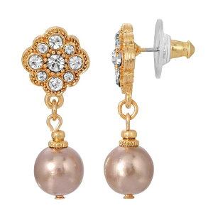 1928 ���f�B�[�X �A�N�Z�T���[ �s�A�X�E�C�������O 1928 Gold Tone Simulated Sandy Taupearl & Crystal Drop Earrings Topaz �p�[��