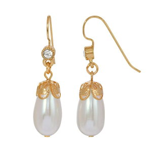 1928 ���f�B�[�X �A�N�Z�T���[ �s�A�X�E�C�������O 1928 Gold Tone Simulated Pearl and Crystal Accent Drop Earrings White �z���C�g