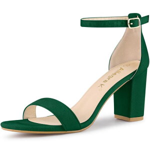 �A���O�� �P�[ ���f�B�[�X �V���[�Y �p���v�X �T���_�� �A���N�� �q�[�� ALLEGRA K Women's Buckle Ankle Strap High Chunky Heelsandals Green �O���[��