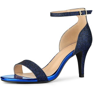 �A���O�� �P�[ ���f�B�[�X �V���[�Y �p���v�X �T���_�� �A���N�� �q�[�� ALLEGRA K Women's Glitter Ankle Strap Stiletto Heel Sandals Black Blue �u���b�N