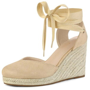 yz AO P[ fB[X T_ V[Y Women's Closed Toe Espadrilles Wedges Tie Up Wedge Sandals Beige