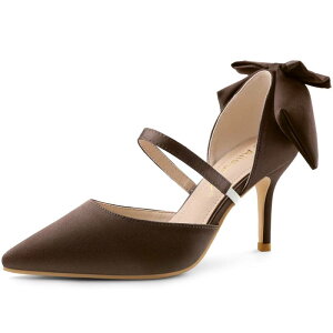 �A���O�� �P�[ ���f�B�[�X �V���[�Y �p���v�X �T�e�� �q�[�� ALLEGRA K Women's Pointed Toe Bow Satin Stiletto Heels Pumps Brown �u���E��