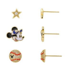 yz fBYj[ fB[X sAXECO ANZT[ Disney's Mickey Mouse Cubic Zirconia Star & Baseball Earring Trio Set Gold Tone