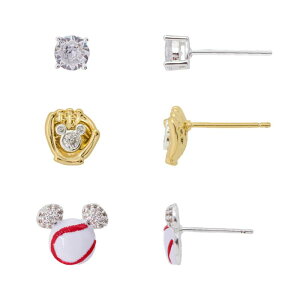 fBYj[ fB[X ANZT[ sAXECO Disney's Mickey Mouse Cubic Zirconia Stud & Baseball Glovearring Trio Setwo Tone