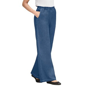 �E�[�}�� �E�B�Y�C�� ���f�B�[�X �{�g���X �f�j���p���c �v���X�T�C�Y Woman Within Plusize Perfect Elastic Waist Wide-Leg Denim Jean Medium Stonewash �f�j��