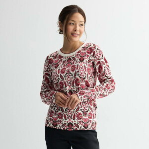 yz Ntgo[ fB[X jbgEZ[^[ AE^[ Women's Croft & Barrow Printed Crew Neck Pullover Sweater Rose Leaf Tile