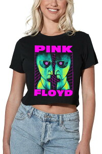 �A�j���L�����N�^�[ ���f�B�[�X �g�b�v�X T�V���c Licensed Character Juniors' Pink Floyd Neon Division Bell Crop Tee for Women Black �u���b�N