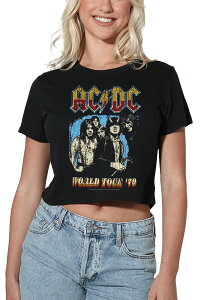 �A�j���L�����N�^�[ ���f�B�[�X �g�b�v�X T�V���c Licensed Character Juniors' AC/DC World Tour 79 Crop Tee Black �u���b�N