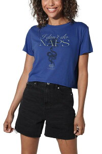 �A�j���L�����N�^�[ ���f�B�[�X �g�b�v�X T�V���c Licensed Character Juniors' White Lotus I Don't Do Naps Crop Tee Dark Blue �u���[