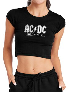 �A�j���L�����N�^�[ ���f�B�[�X �g�b�v�X T�V���c �O���t�B�b�N Licensed Character Juniors' AC/DC 50 Years Graphicrop Top Black �u���b�N
