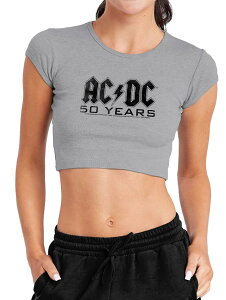 �A�j���L�����N�^�[ ���f�B�[�X �g�b�v�X T�V���c Licensed Character Juniors' AC/DC 50 Years Baby Rib Crop Top Heather Gray �O���[