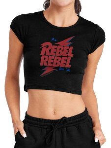 �A�j���L�����N�^�[ ���f�B�[�X �g�b�v�X T�V���c Licensed Character Juniors' David Bowie Rebel Baby Rib Crop Top Black �u���b�N