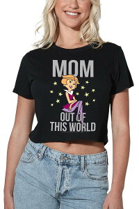 �A�j���L�����N�^�[ ���f�B�[�X �g�b�v�X T�V���c Licensed Character Women's Out Of This World Mom Crop Tee Black �u���b�N