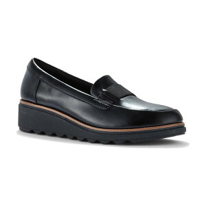 yz N[NX fB[X Xb|E[t@[ V[Y Clarks Sharon Pace Women's Leather Slip-On Wedge Heel Loafers Black Leather