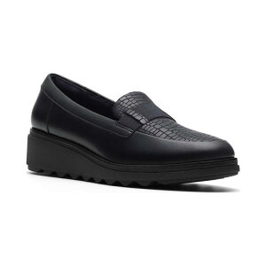 yz N[NX fB[X Xb|E[t@[ V[Y Clarks Sharon Pace Women's Leather Slip-On Wedge Heel Loafers Navy Leather