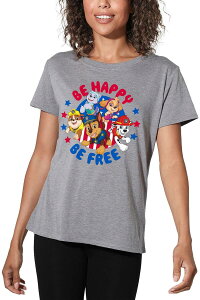 yz CZX LN^[ fB[X TVc gbvX Juniors' Paw Patrol Be Happy Be Free Loose Fit Graphic Tee Heather Gray