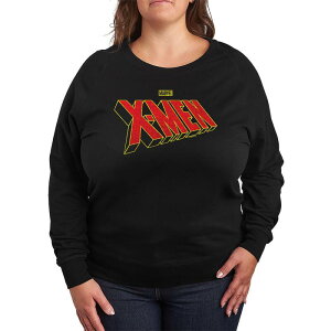 yz }[x fB[X TVc gbvX Plus Size X-Men Logo French Terry Long Sleeve Tee Black