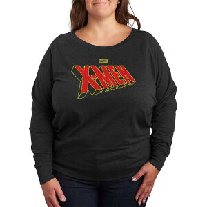 yz }[x fB[X TVc gbvX Plus Size X-Men Logo French Terry Long Sleeve Tee Heather Charcoal