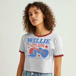 �A���u�����f�b�h ���f�B�[�X �g�b�v�X T�V���c �O���t�B�b�N Unbranded Juniors' Willie Nelson Graphic Ringer Baby Tee White Pink �z���C�g