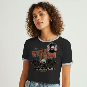 �A���u�����f�b�h ���f�B�[�X �g�b�v�X T�V���c �O���t�B�b�N Unbranded Juniors' Willie Nelson Texas Eagle Graphic Ringer Baby Tee Caviar White �z���C�g