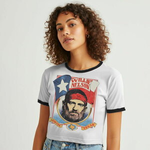 �A���u�����f�b�h ���f�B�[�X �g�b�v�X T�V���c �O���t�B�b�N Unbranded Juniors' Willie Nelson Austin Texas Graphic Ringer Baby Tee White Caviar �z���C�g