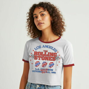 �A���u�����f�b�h ���f�B�[�X �g�b�v�X T�V���c �O���t�B�b�N Unbranded Juniors' LA Coliseum Rolling Stones Graphic Ringer Baby Tee White Pink �z���C�g