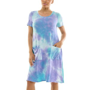 �j�i���I�i���h ���f�B�[�X �g�b�v�X �����s�[�X Women's Nina Leonard Short Sleeve Trapeze Dress with Pockets Purple Multi �p�[�v��