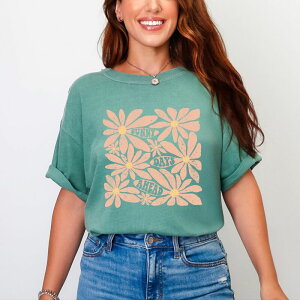 Simply Sage Market ���f�B�[�X �g�b�v�X T�V���c Simply Sage Market Sunny Days Aheadaisies Garment Dyed Tee Light Green �O���[��
